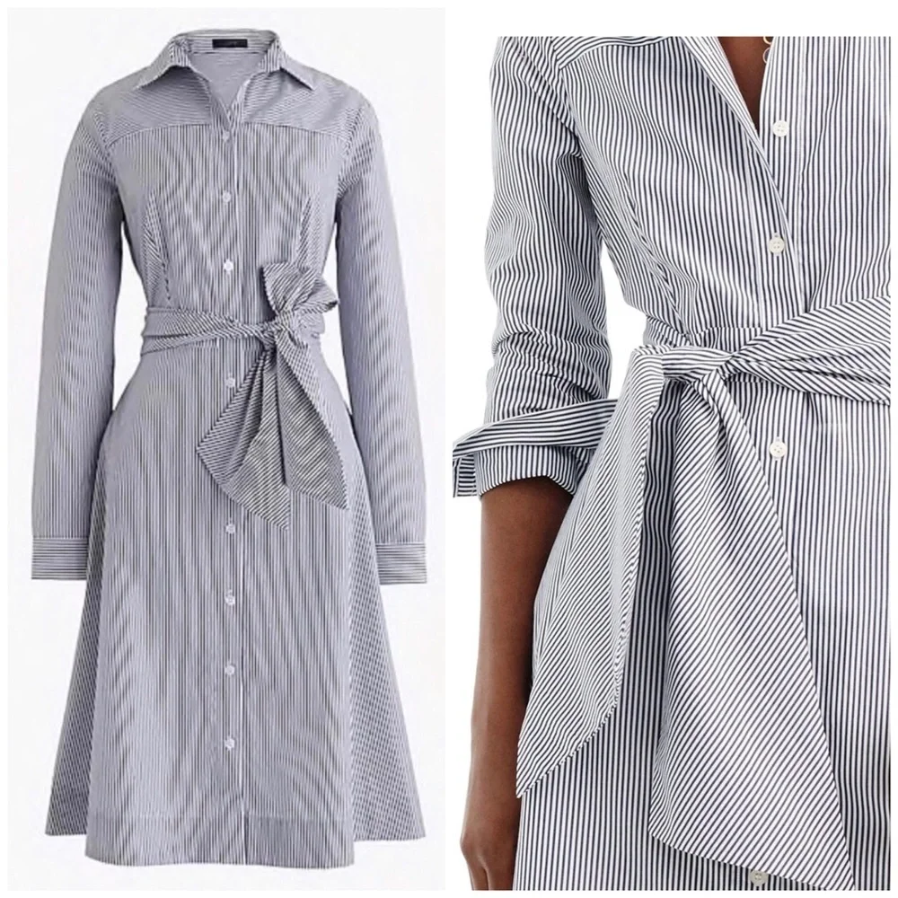 J. Crew Blue Long Pocket Sleeve Shirt Dress with Collar Size 0